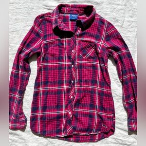 Le Tigre Flannel - Pink & Navy Blue - Soft Cozy Vintage Top - Women’s S Small